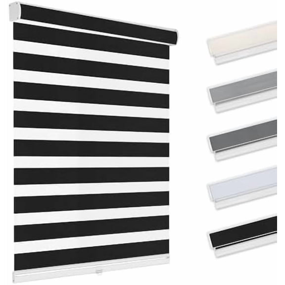 Cordless Zebra Blinds for Windows Free-Stop Roller Shades(Black,65" W x 48" H) Dual Layer Light Filtering Privacy for Day and Night, Home,Office,Bedroom,Bathroom$$Home Decor, Kitchen, & Other