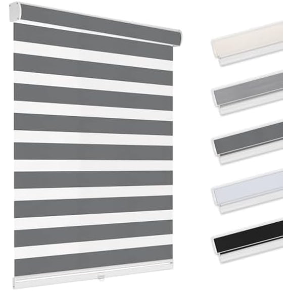 Cordless Zebra Blinds for Windows Free-Stop Roller Shades(Dark Grey,64" W x 48" H) Dual Layer Blackout Privacy for Day and Night, Home,Office,Bedroom,Bathroom$$Home Decor, Kitchen, & Other