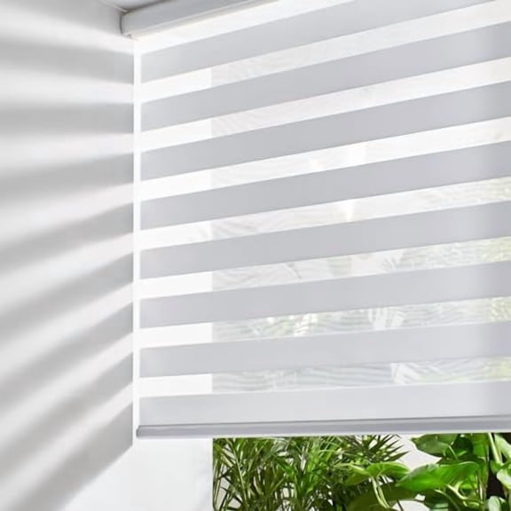 Cordless Zebra Blinds for Windows Free-Stop Roller Shades for Windows (49" W x 72" H, White) Dual Layer Window Treatments Room Darkening Roller Blinds for Home, Office and Kitchen