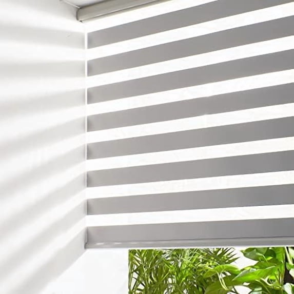 Cordless Zebra Blinds for Windows Free-Stop Roller Windows Shades (34" W X 64" H, Grey) Dual Layer Light Control for Day and Night, Light Filtering Sheer Shades for Home