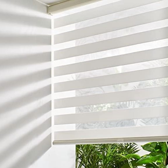 Cordless Zebra Blinds for Windows Free-Stop Window Shades (27" W X 72" H, Cream) Dual Layer Light Control for Day and Night, Light Filtering Sheer Shades for Home, Easy to Install