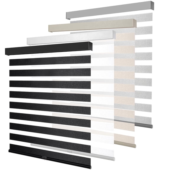 Cordless Zebra Blinds For Windows Free-stop Pull Down Roller Window Shades With Valance Light Filtering Dual Layers Sheer Home And Office Black Custom Size