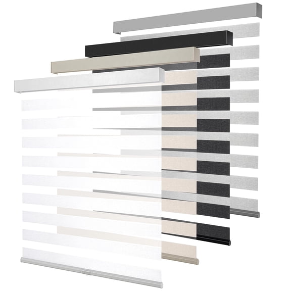 Cordless Zebra Blinds For Windows  Free-stop Pull Down Roller Window Shades With Valance Light Filtering Dual Layers Sheer Home And Office White 20" W X 72" H