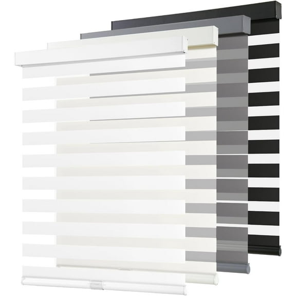 Cordless Zebra Blinds for Windows Pull Down Roller Window Shades Dual Layer Light Filtering Privacy for Day and Night, Free-Stop Door Shades for Home Easy to Install (34" W X 72" H, White)