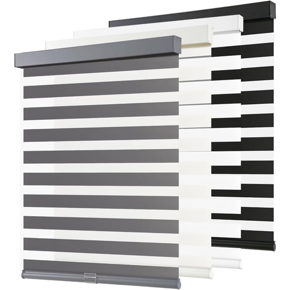 Cordless Zebra Blinds for Windows Pull Down Roller Window Shades Dual Layer Light Filtering Privacy for Day and Night, Free-Stop Door Shades for Home Easy to Install (36" W X 72" H, Grey)