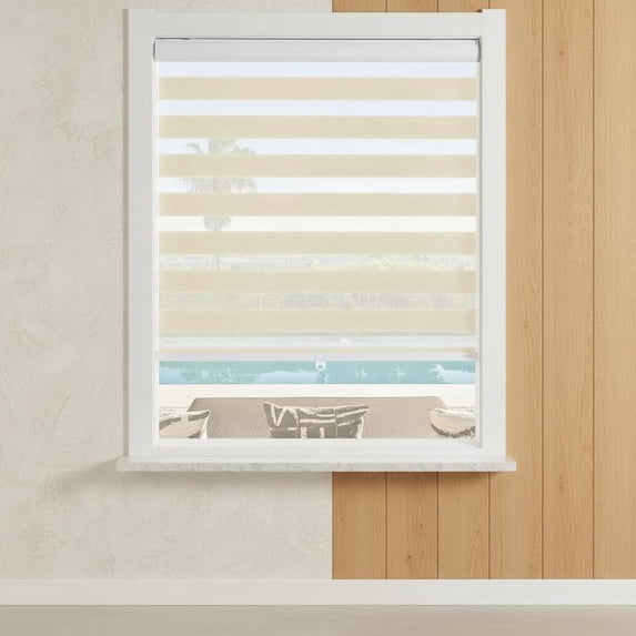 Cordless Zebra Blinds for Indoor Windows Free-Stop Zebra Shades Dual Layer Light Filtering Sheer Shades Roller Window Blinds for Home