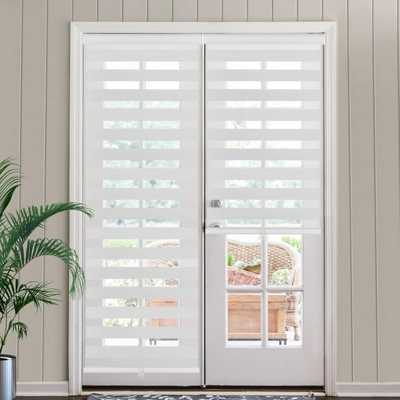 Cordless Zebra Blinds for Window & French Doors, 95% Blackout Free-Stop Roller Shades with Valance, Easy Install, White, 20x72 Inches