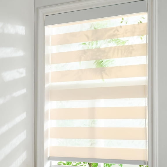Cordless Zebra Roller Shades, Dual Layer Light Control Blinds for Day and Night, Cream, 31" x 72"