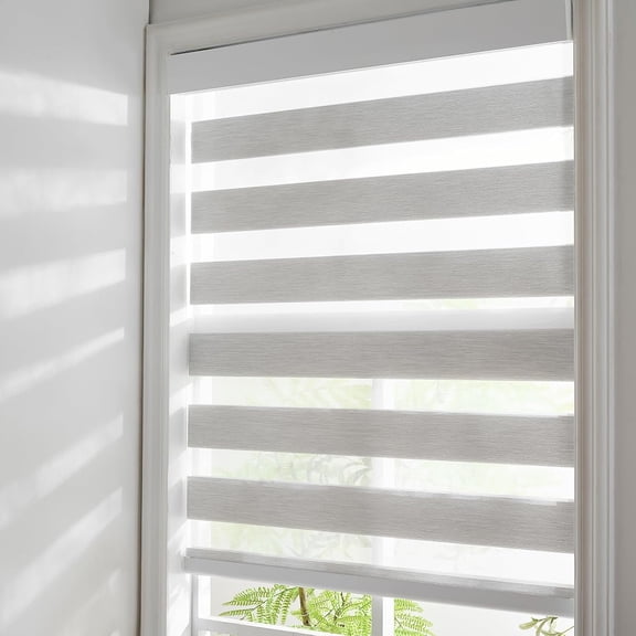 Cordless Zebra Roller Shades, Dual Layer Light Control Blinds for Day and Night, Gray, 28" x 72"