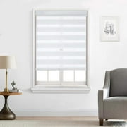 Cordless Free-Stop Light Filtering Zebra Roller Blinds for Bedroom/Living Room/Office,30"Wx72"H White