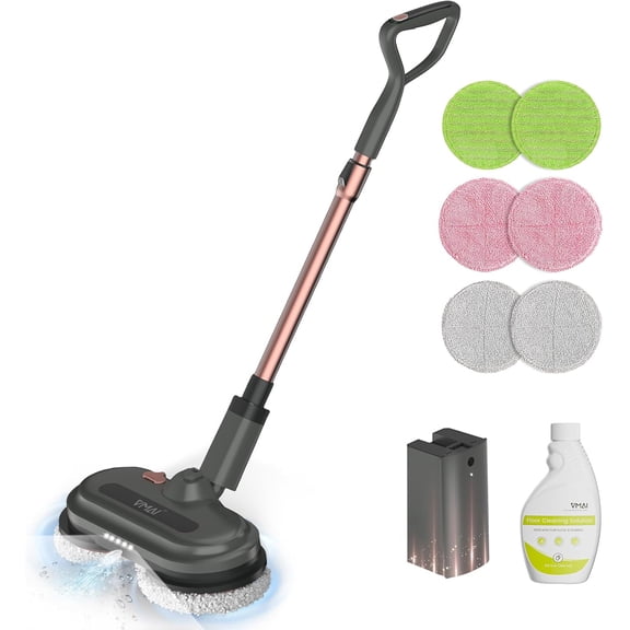 Cordless electric mop with sprayer and headlight floor cleaner, up to 60 minutes usage time, powerful rotating mop with extendable pole, self-driven, includes floor cleaning solution