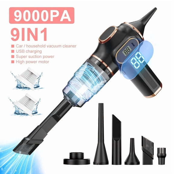 Cordless handheld cyclone vacuum with strong suction and digital display. Lightweight and rechargeable, easy to clear debris for home, office and car.