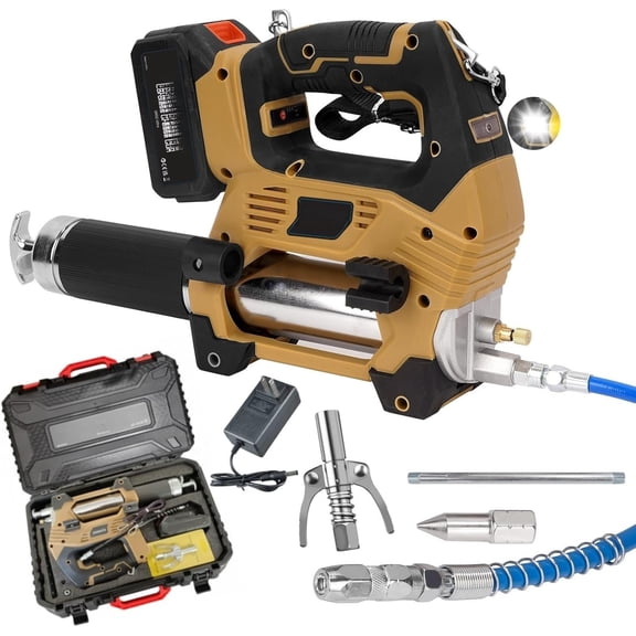 Cordless with & Case, 10000PSI - , 3-Speed, 12" Hose, Light, for Automotive, , Tractor, Heavy Machinery Greasing 21V Tool