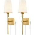 thumbnail image 1 of Moose 2-Light Modern Brass Dimmable Indoor Sconces with Linen Fabric Shades, 2 Count, 1 of 8