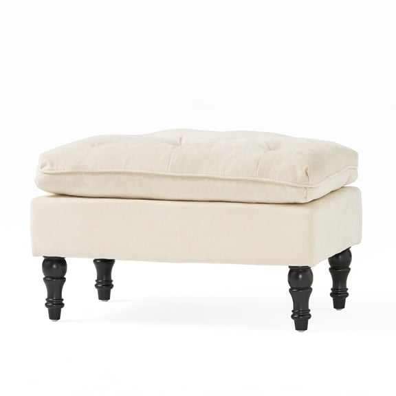 Cordoba Contemporary Button Tufted Fabric Ottoman, Cream
