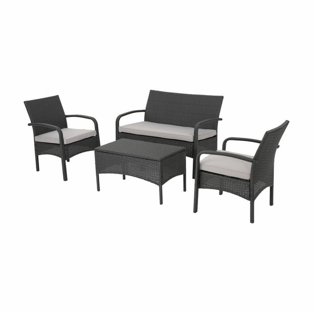 Christopher Knight Home Cordoba Outdoor Wicker 4-piece Conversation Set with Cushions by  Gray + Light Gray