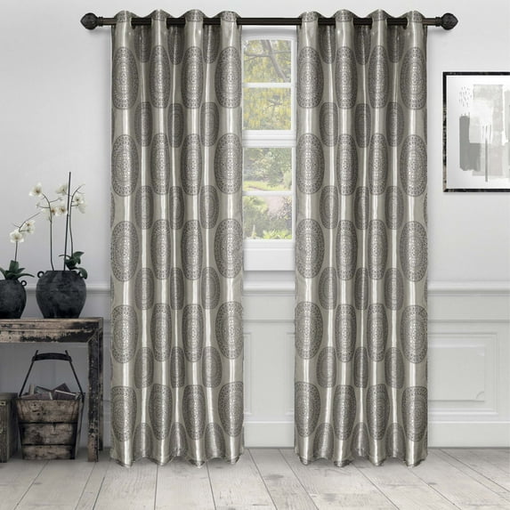 Cordon Jacquard Grommet Curtain Panel Set with Grommet Top Header by Blue Nile Mills, 52' x 84', Grey
