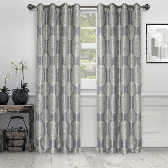 Cordon Jacquard Grommet Curtain Panel Set with Grommet Top Header by Blue Nile Mills, 52' x 96', Cream