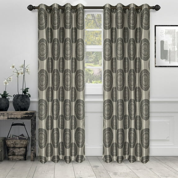Cordon Opaque Light Filtering Mandala Jacquard Weave Curtain Set Black / 52"x63"