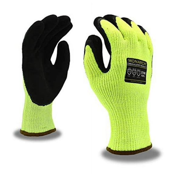 10-Pack of Cordova 3740S Monarch Sub-Zero: 7-Gauge Work Gloves, Hi-Vis Green High Performance Shell, Brushed Interior, Microfoam Latex Palm Coating, ANSI Cut Level A5, Small