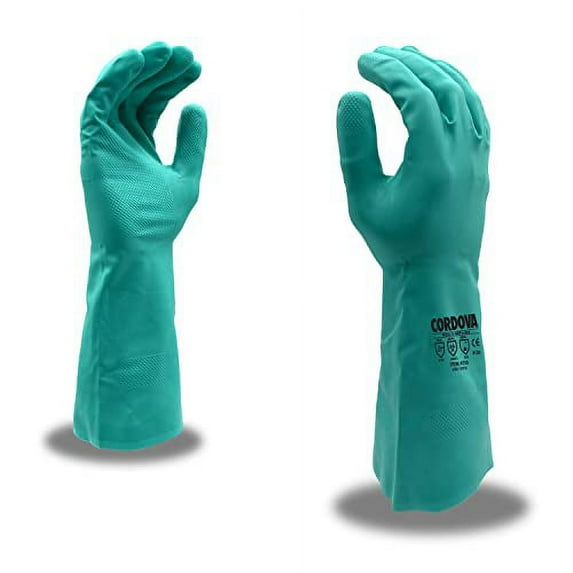 Cordova 4530L Standard Green Nitrile Gloves, Unlined, 15-MIL, Diamond Embossed Grip, Large, 12-Pack
