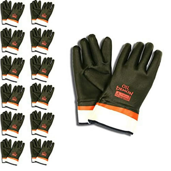 12-Pack of Cordova 5300J Oil Demon Black/Orange Double Dipped PVC Work Gloves, Sandy Finish, Jersey Lined, Safety Cuff, Large