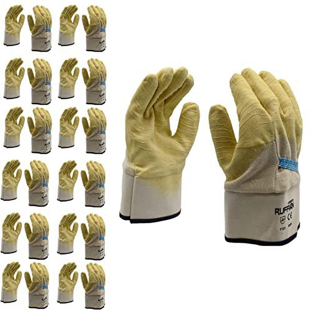 12-Pack of Cordova 5605 Ruffian Premium Rubber Dipped Work Gloves, Jersey Lined, Crinkle Finish, Safety Cuff, Large