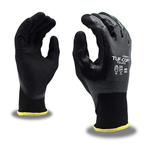 12-Pack of Cordova 6992XXL Tuf-Cor Touch Work Gloves, 13-Gauge Black Polyester Shell, Blue Nitrile Full Coating, Black Sandy Nitrile Palm Coating, ANSI Cut Level A1, 2X-Large