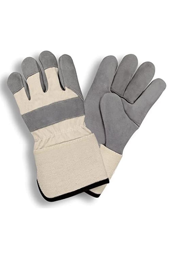 7510L Tuf-Cor Heavy Side Split Leather Gloves, White Canvas Back, Rubberized Gauntlet Cuff, Aramid Sewn, Large, 12-Pack