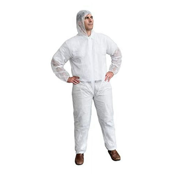 Cordova COEH2XL Economy Weight, White Polypropylene Coverall with Hood, Zipper Front, Elastic at Hood, Wrists & Ankles, 2X-Large, 25-Pack