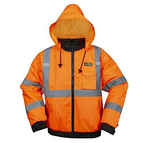 Cordova J220-5XL Reptyle Type R, Class III, Orange Bomber Jacket, PU Coated Polyester Shell, Attached Quilted Lining, Concealed/Attached Hood, 5X-Large