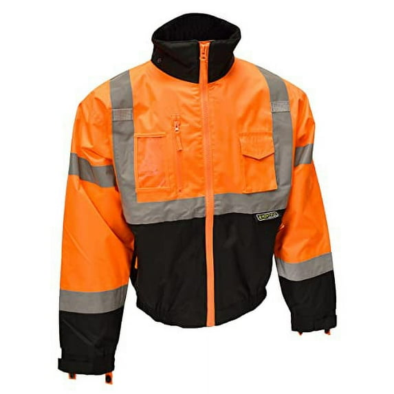 Cordova J300-L Reptyle Type R, Class III, Orange 3-In-1 Bomber Jacket, PU Coated Polyester Shell, Zip-Out Fleece Jacket, Concealed/Detachable Hood, Large