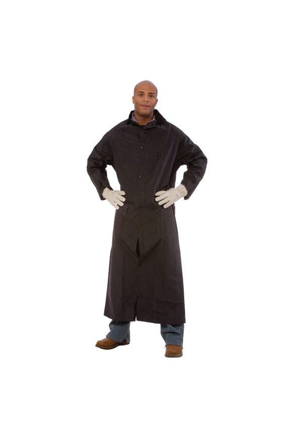 RC35B60L Renegade .35 MM PVC/Polyester, Black 2-Piece Riding Coat, Leg Straps, Corduroy Collar, Ventilated Back/Underarms, 60" Length, Detachable Hood, Large