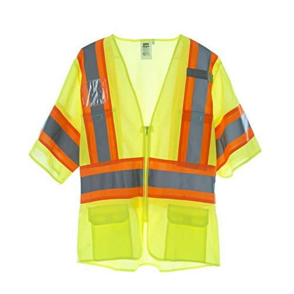 Cordova V3201L Cor-Brite Type R, Class III, Lime Mesh Vest, Zipper Closure, Two-Tone Contrasting Trim/Reflective Tape, Pockets: Two Inside Lower, Two Outside Chest, Two Outside Lower, Large