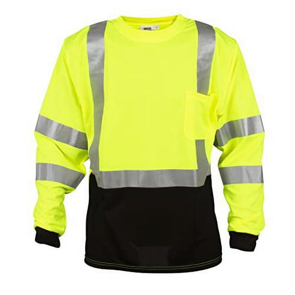 Cordova V501-3XL Cor-Brite Type R, Class III, Lime Birdseye Mesh T-Shirt, Long Sleeves, Chest Pocket, 2-Inch Silver Reflective Tape, 3X-Large, 10-Pack