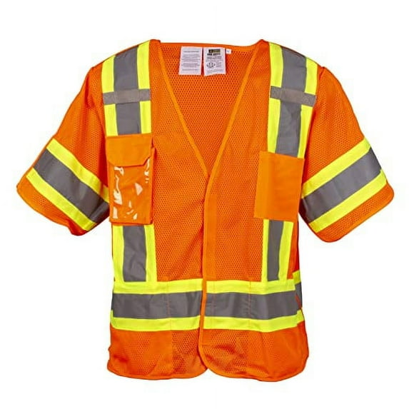 Cordova VB3200FRXL Type R, Class III, Limited FR, 5-Point Breakaway Vest, Orange Mesh, Clear Radio Pocket/Badge Holder, Chest Pocket, Two Inside Lower Pockets, Two-Tone Reflective Tape, X-Large