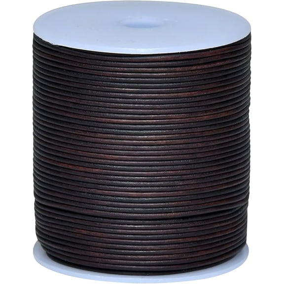 Cords Essentials Round Genuine Dye Leather String Cord, Natural Rawhide Rope for Jewelry Making, Crafts and Hobby projects (1.5 mm, Distress DK Brown)