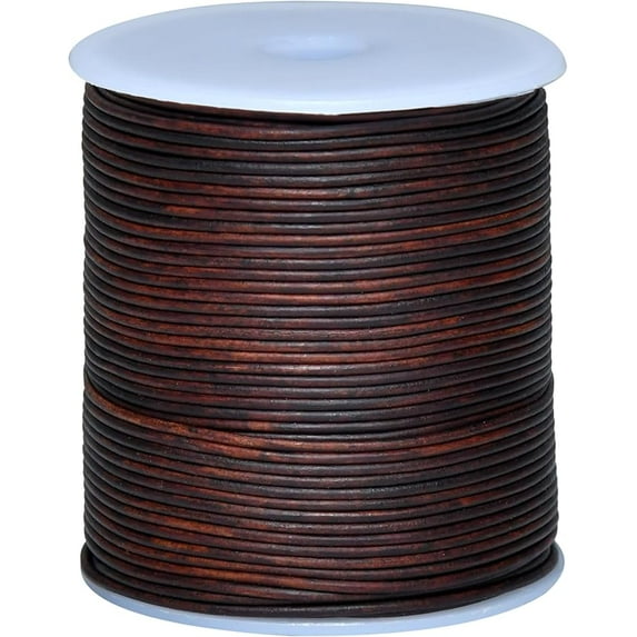 Cords Essentials Round Genuine Dye Leather String Cord, Natural Rawhide Rope for Jewelry Making, Crafts and Hobby projects (1.5 mm, Distress LT Brown)