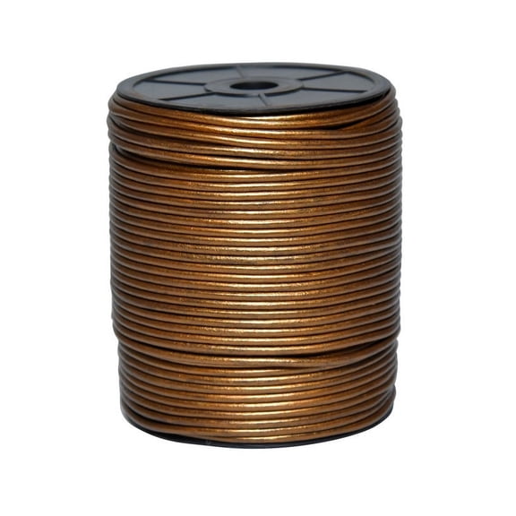Cords Essentials Round Genuine Leather String Cord, Rope for Jewelry Making, Necklaces, Bracelets, Kumihimo Braiding, Wraps, Crafts and Hobby Projects (METALLIC KANSA , 3 MM)