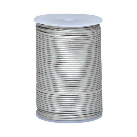 Cords Essentials Round Genuine Leather String Cord, Rope for Jewelry Making, Necklaces, Bracelets, Kumihimo Braiding, Wraps, Crafts and Hobby Projects (METALLIC PEARL , 2 MM)