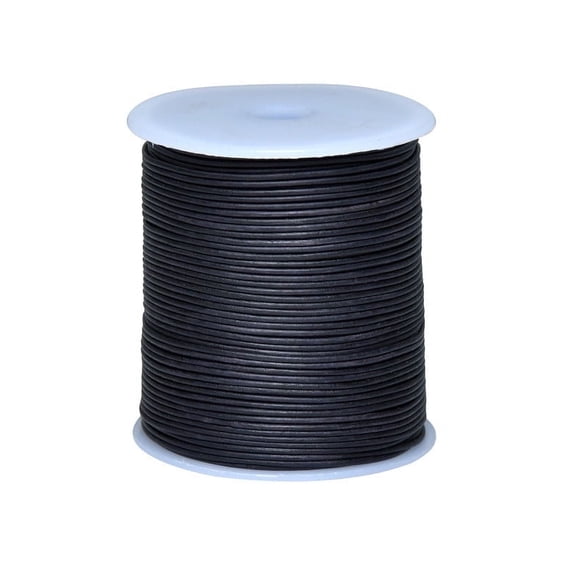 Cords Essentials Round Genuine Leather String Cord, Rope for Jewelry Making, Necklaces, Bracelets, Kumihimo Braiding, Wraps, Crafts and Hobby Projects (Matte Black, 1.5 MM)