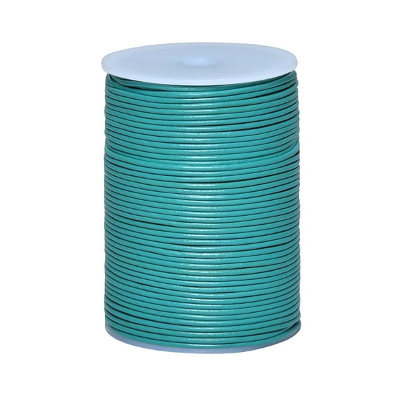 Cords Essentials Round Genuine Leather String Cord, Rope for Jewelry Making, Necklaces, Bracelets, Kumihimo Braiding, Wraps, Crafts and Hobby Projects (TURQUOISE, 2 MM)