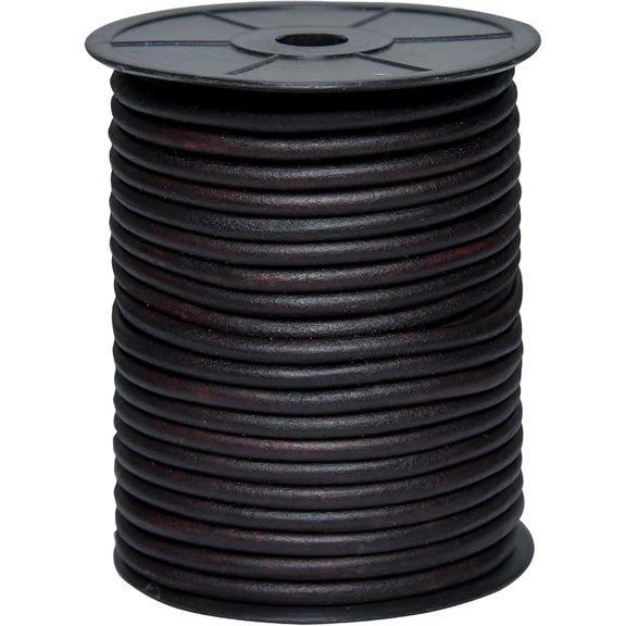 Cords Essentials Round Leather String Cord 5mm Distressed DK Brown 5.5 Yards