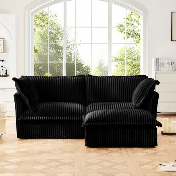Corduroy 2-Seat Sectional Couch / Multiple Big Pillows & Easy Assembly / Bedroom Use