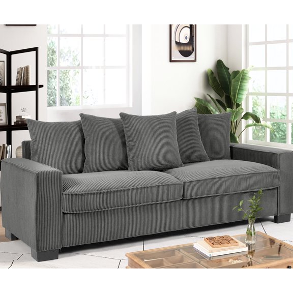 Corduroy 3-Seater Grey Sofa / Aesthetic Addition to Living Area