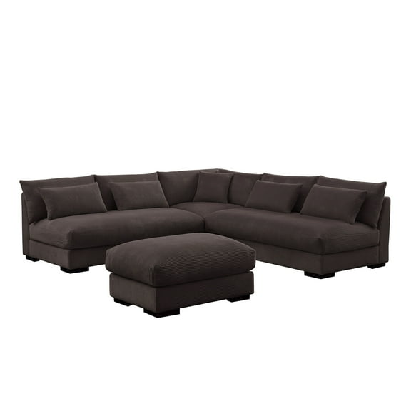 Corduroy 6 Seater Modern Sofa Couches with Ottoman