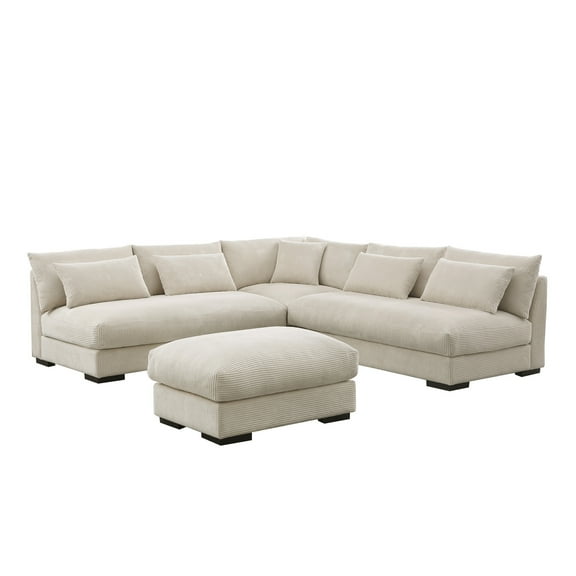 Corduroy 6 Seater Modern Sofa Couches with Ottoman