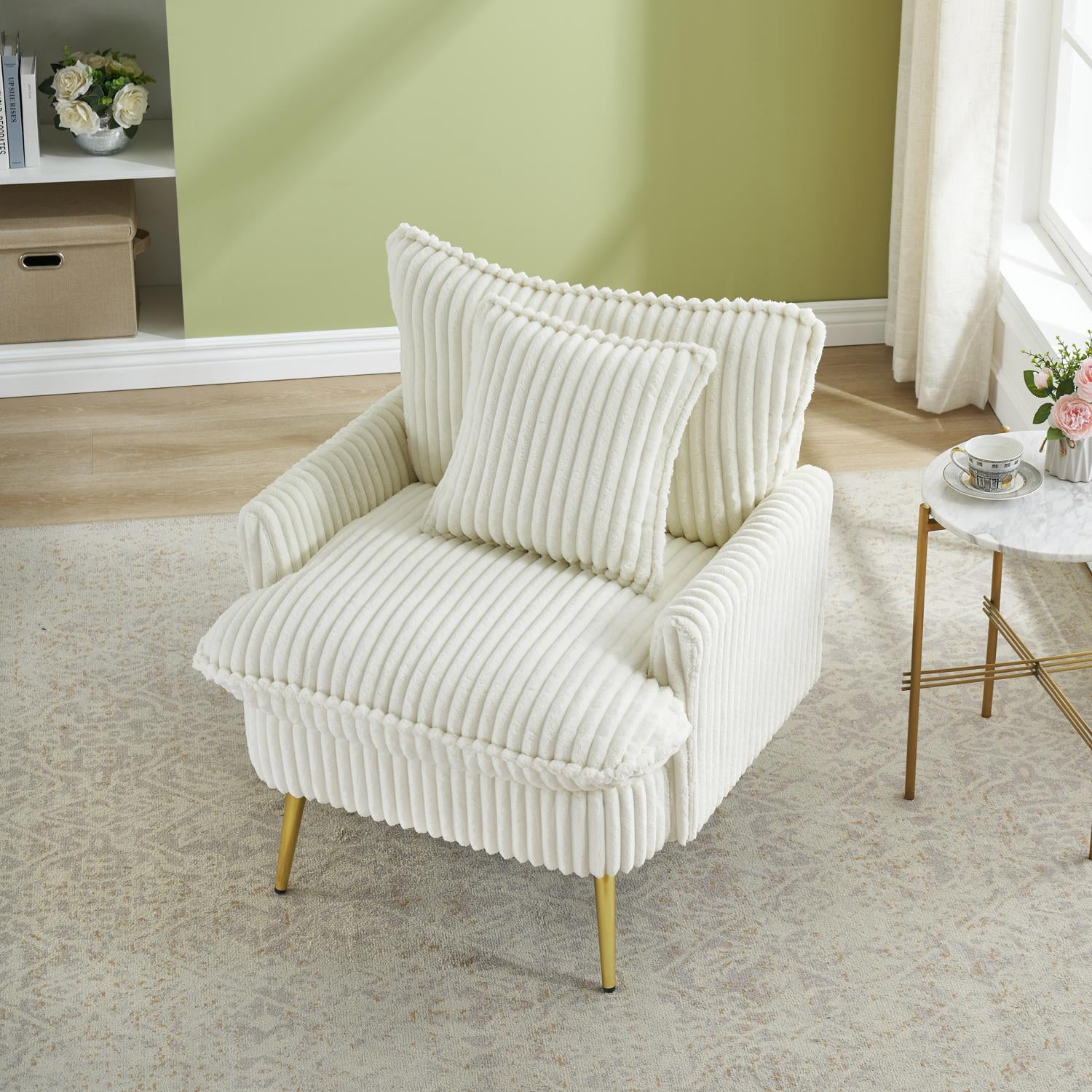 Corduroy Accent Chair with Throw Pillow,Single Armchair with Gold Metal ...