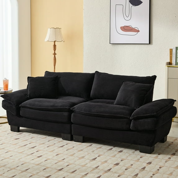 Corduroy For Apartment, Dorm - Deep Seat With Pillows Frame Breathable Fabric 85lb Weight Upholstered Office, 23in Spacious 2 Included Construction Black
