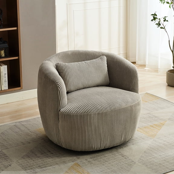 Corduroy Armchair With 360° Swivel Function - Gray For Bedroom, Study Room Seat Pillow Living Room, Bedroom Comfort